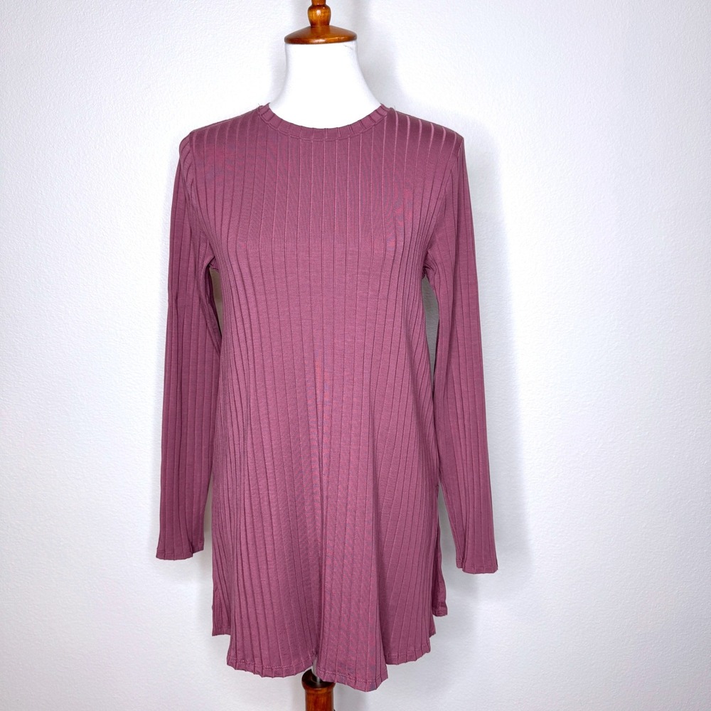 EILEEN FISHER Ribbed Knit Tunic Top Sm Mauve Long Sleeve System Minimalist